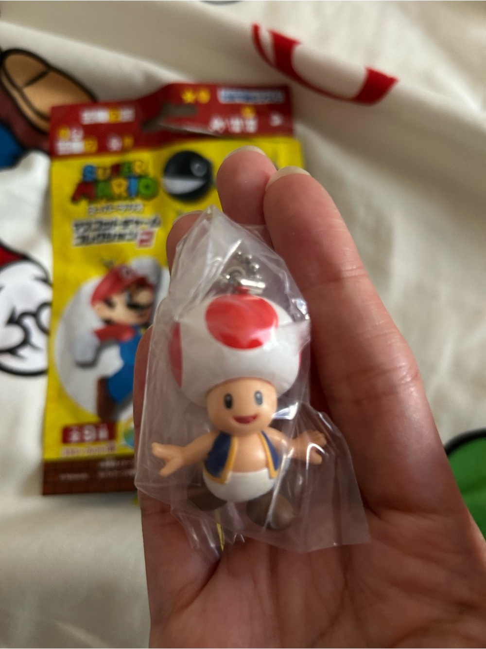 Super Mario Mascot 2 Charm Nintendo Toad Keychain Figure - Red, White & Blue